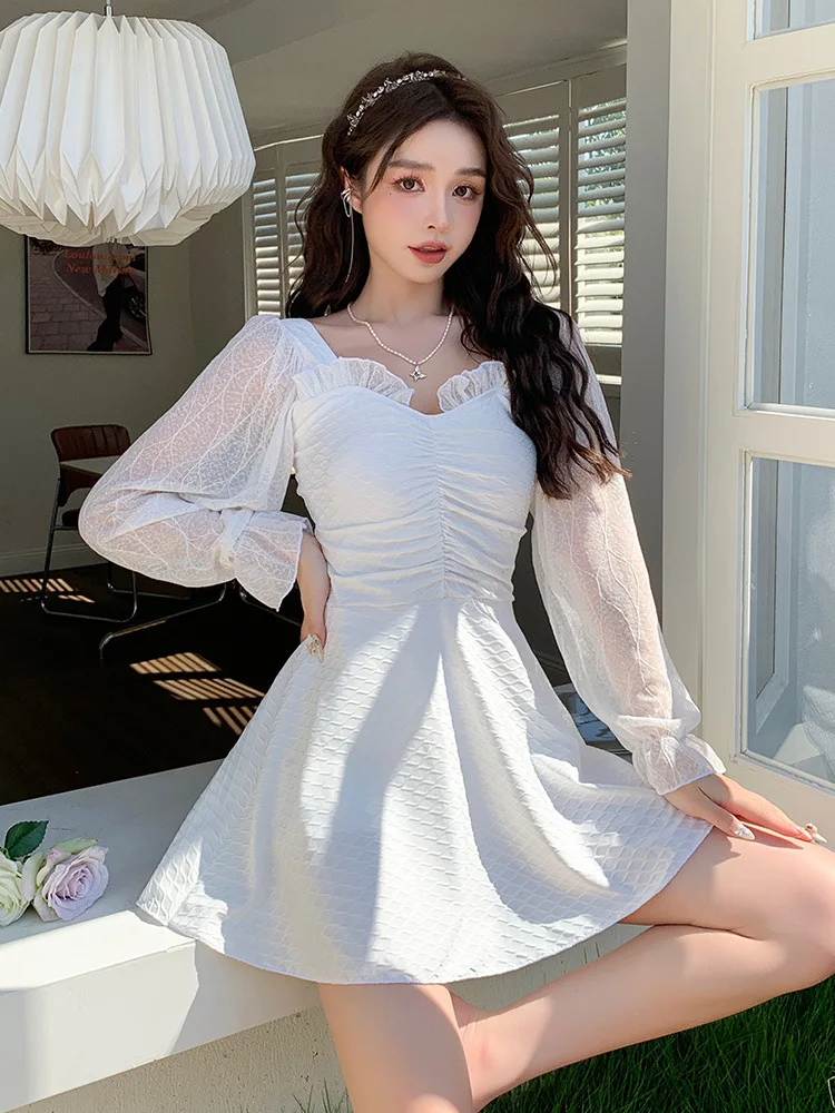 Женский слитный купальник юбка с длинными рукавами Солнцезащитная Женская