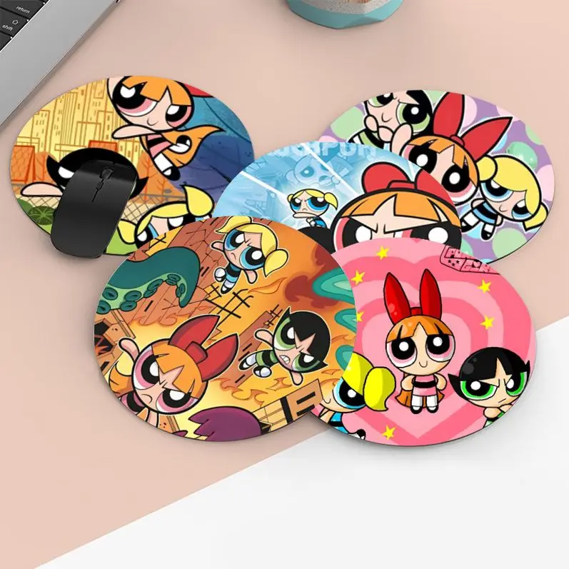 

Cartoon The P-Powerpuff G-Girls Mousepad INS Tide Round Mat Table Mat Cabinet Desktop Mousepad Cup Mats Deskpad Home Decor
