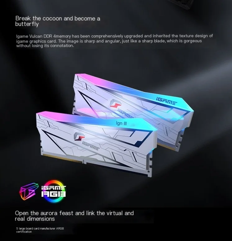

Igame Vulcan 16g DDR4 4266 desktop memory module 16G set overclocking player game computer dual channel RGB light bar