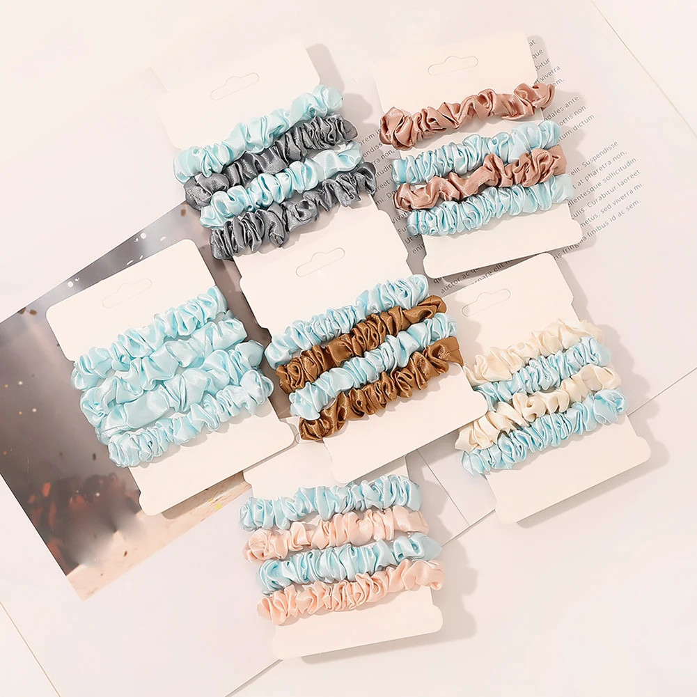 

4Pcs/Set Satin Silk Solid Color Scrunchies Elastic Hair Bands New Women Girls Hair Accessories Ponytail Holder Hair Ties Rope