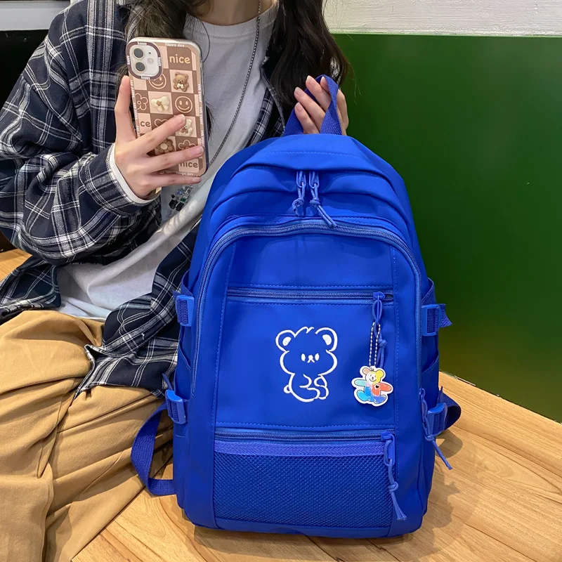 

DCIMOR Cute Women Backpack Bear Embroidery Cool Nylon Schoolbag for Girl Student Kawaii Laptop Backpack Female Mesh Book Mochila