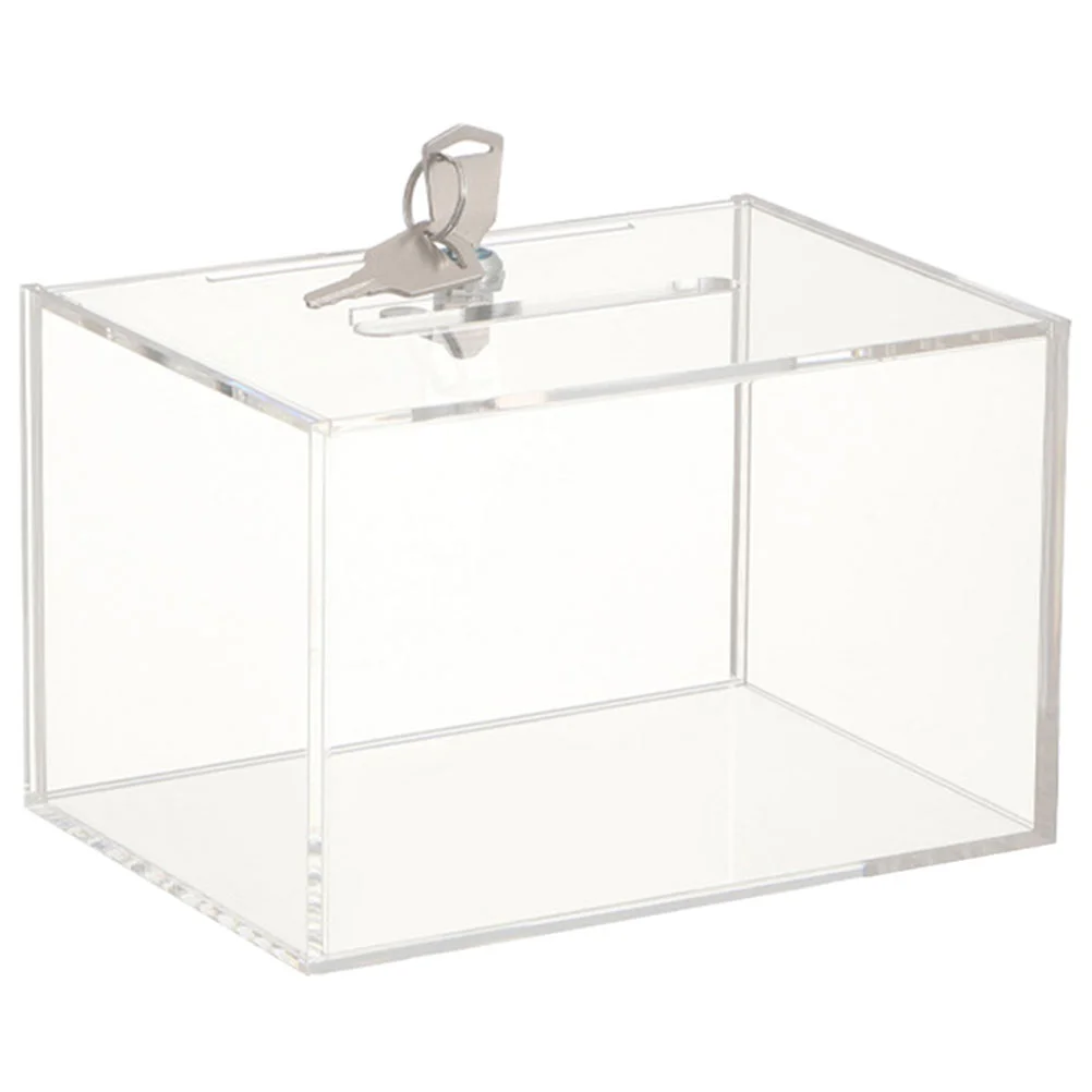 

Box Clear Money Acrylic Display Case Bank Piggy Change Raffle Suggestion Ballot Fund Banks Container Coin Jar Saving Mailbox