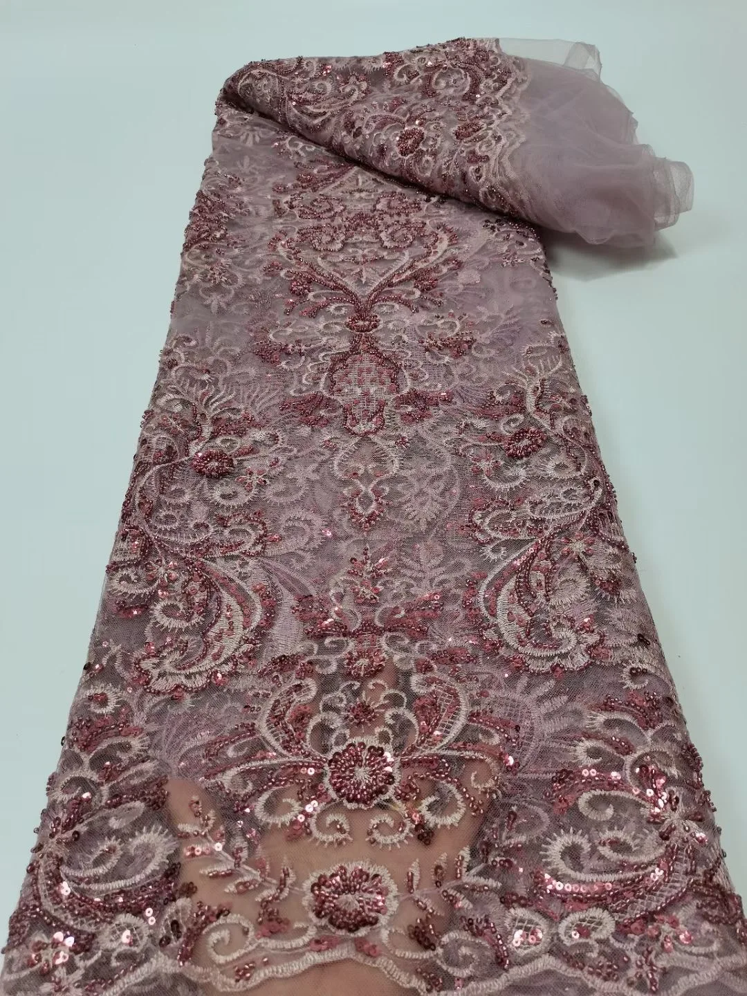 

2022 Модный Фиолетовый высококачественный Тюль ручной работы с блестками кружева АФРИКАНСКАЯ Роскошная бисерная ткань Нигерия для свадебно...