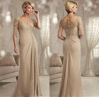 beaded lace champagne mother of the bride dresses 2022 chiffon half sleeves groom godmother evening gown long wedding party wear
