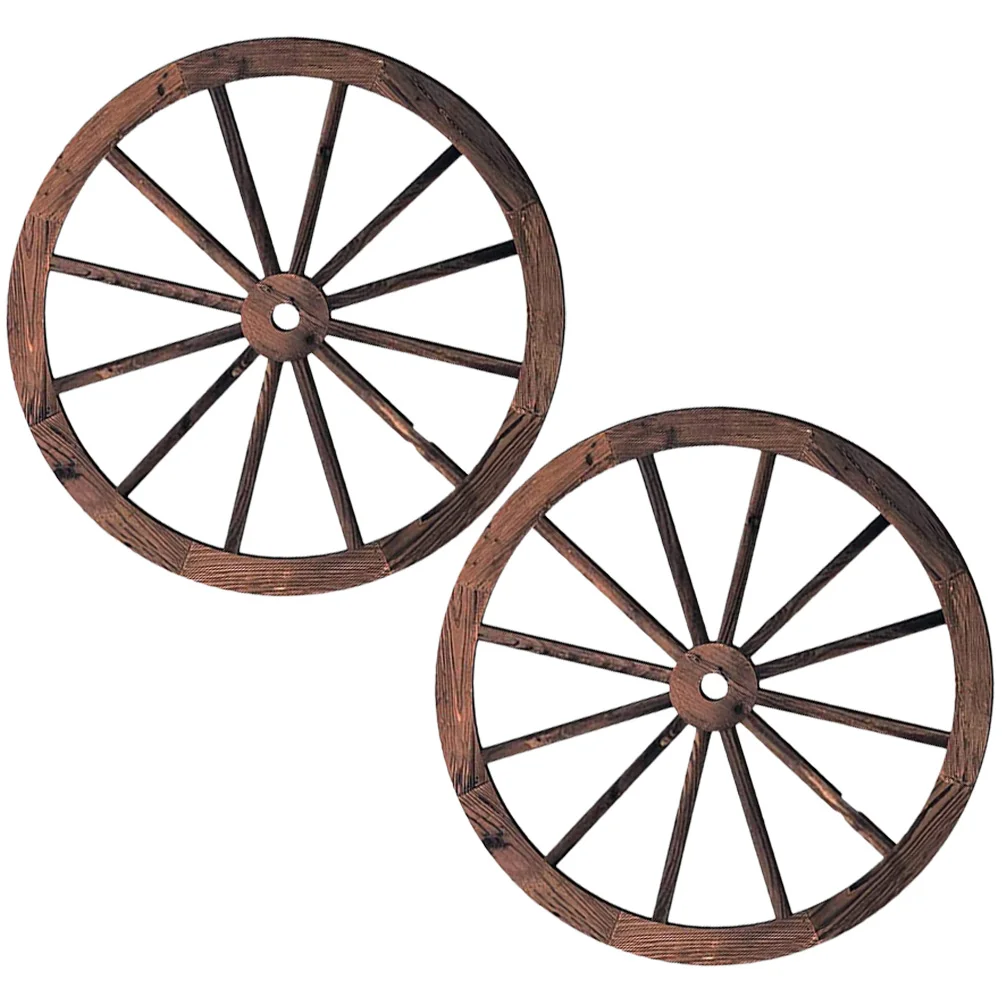 

2 Pcs Wooden Wheel Decoration Garden Home Decorations Pendant Wagon Wall Office Accents