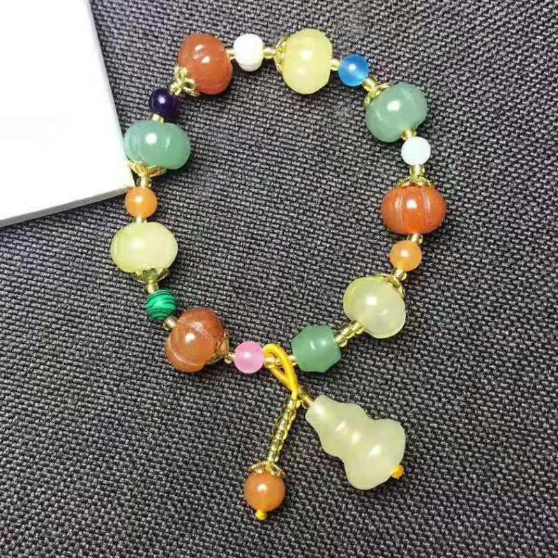 

Красочный Золотой Шелковый нефритовый браслет с бусинами в виде тыквы, эластичный браслет из бисера, женские модные шармы, ювелирные изделия, браслеты-амулеты на удачу