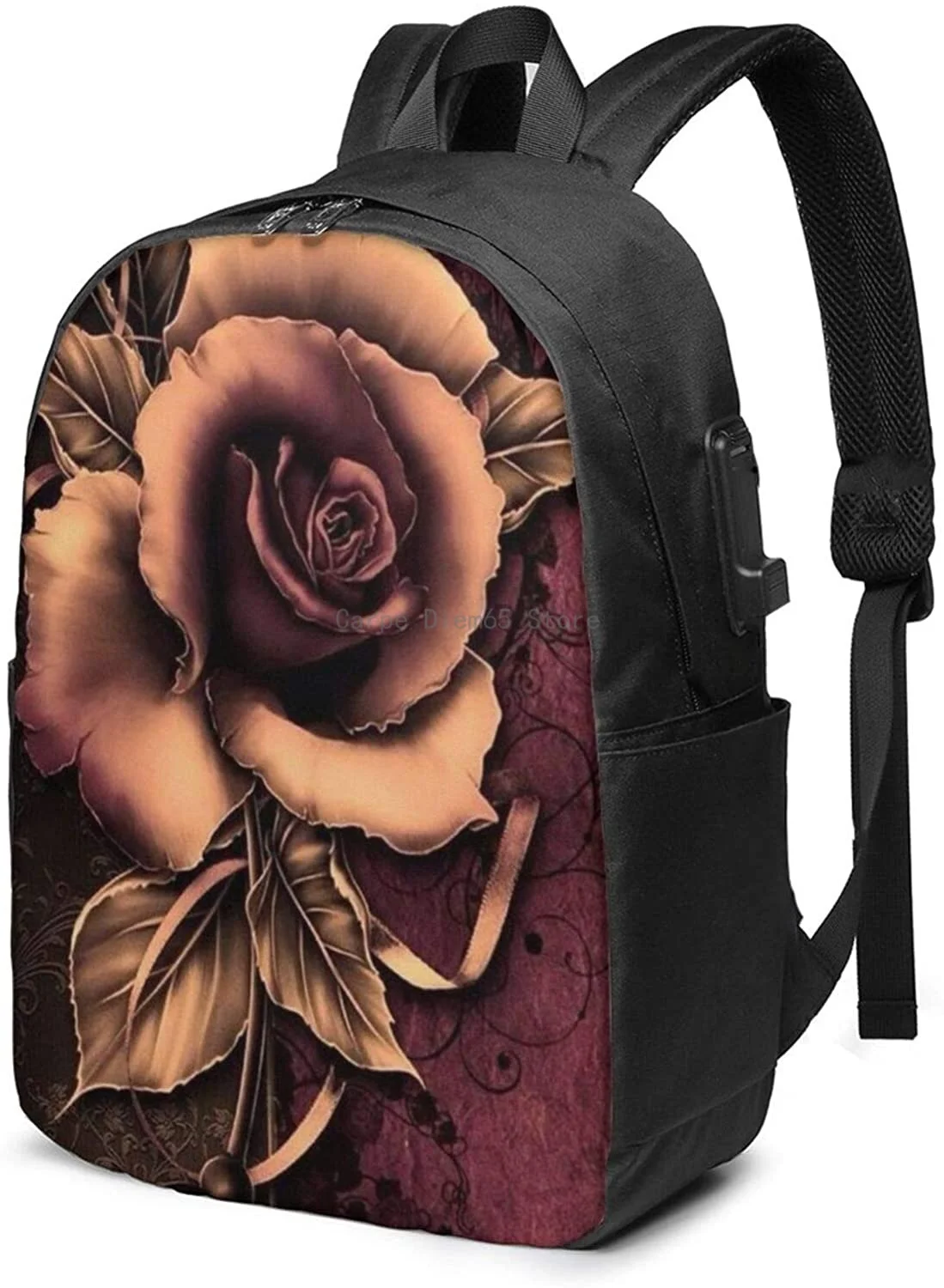 

Usb Backpack Gothic Rose Laptop Backpack Fit 17 Inch Laptops For Men Women