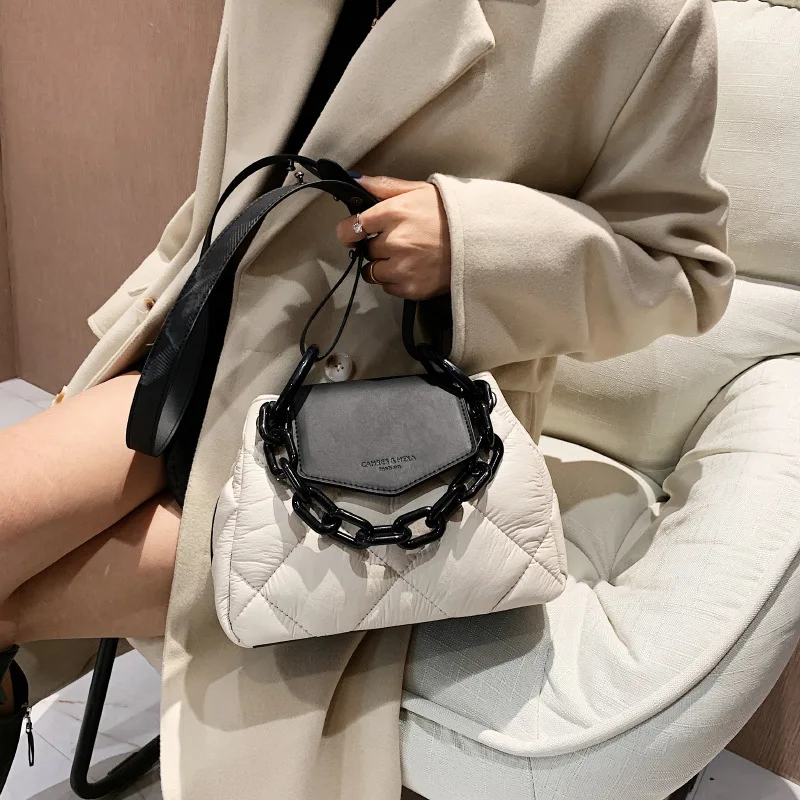 

Tote Bag 2022 Hit Winter PU Leather Padded Quilted Women's Designer Handbag Luxury Brand Chain Shoulder Crossbody Bags