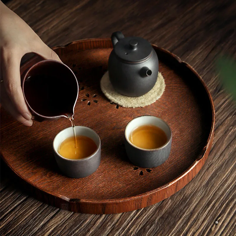 

Large Japanese Tea Tray Solid Wood Household Round Tea Trays Serving Minimalist Creative Round Tray Kitchen Supplies