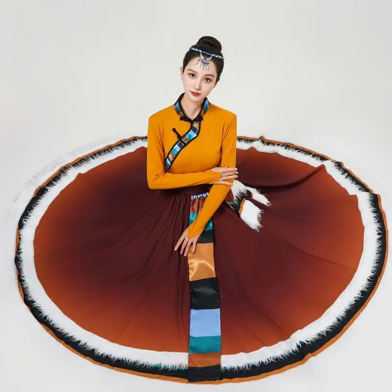 New Tibetan Dance Costume For Female Adult Students Mongolian Art Exam Practice Skirt Chinese Style Square Dress