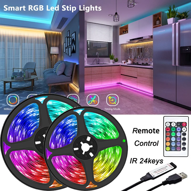 SMD5050 LED 아이스 라이트, TV 데스크탑 스크린 백라이트 LED 스트립 조명 색상 변경 침실 장식 DC5V 1m 2m 3m 4m 5m
