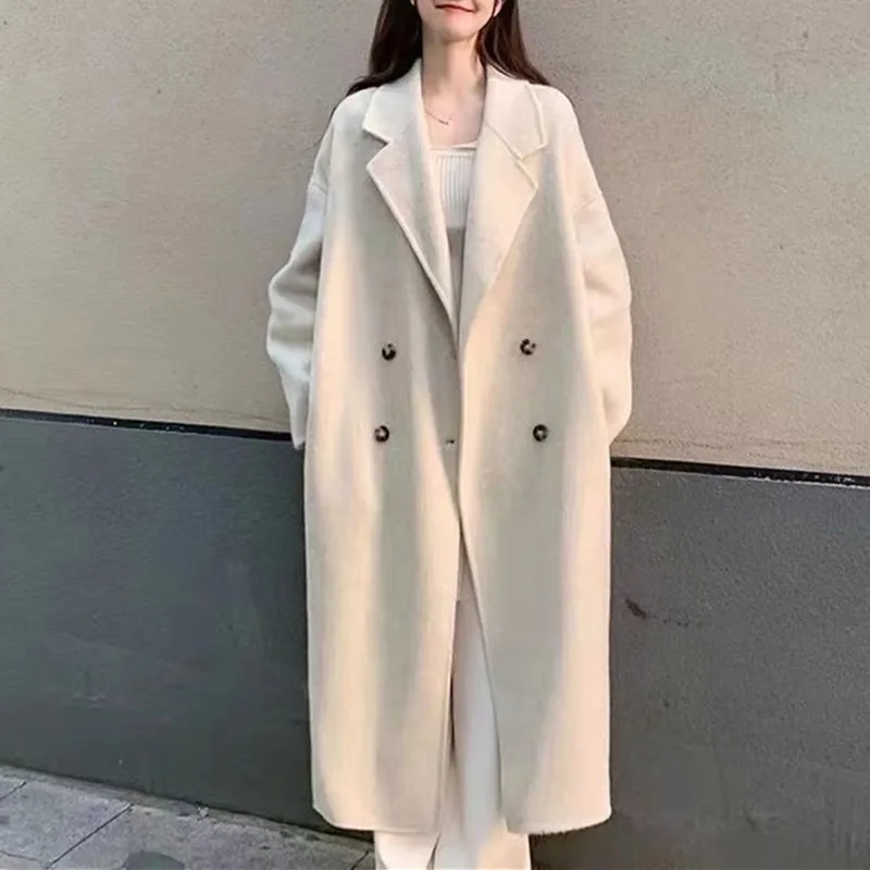 

Женское двухстороннее шерстяное пальто, новинка 2023, Длинное свободное шерстяное пальто большого размера в Корейском стиле на осень и зиму