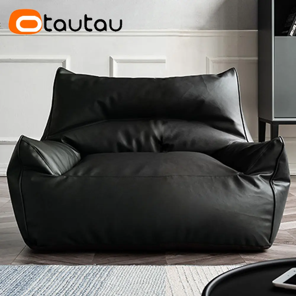 

OTAUTAU King Queen Big Faux Leather Single Sofa Pouf Cover Without Filler Comfy Bean Bag Armchair Lazy Beanbag Couch Sac SF040