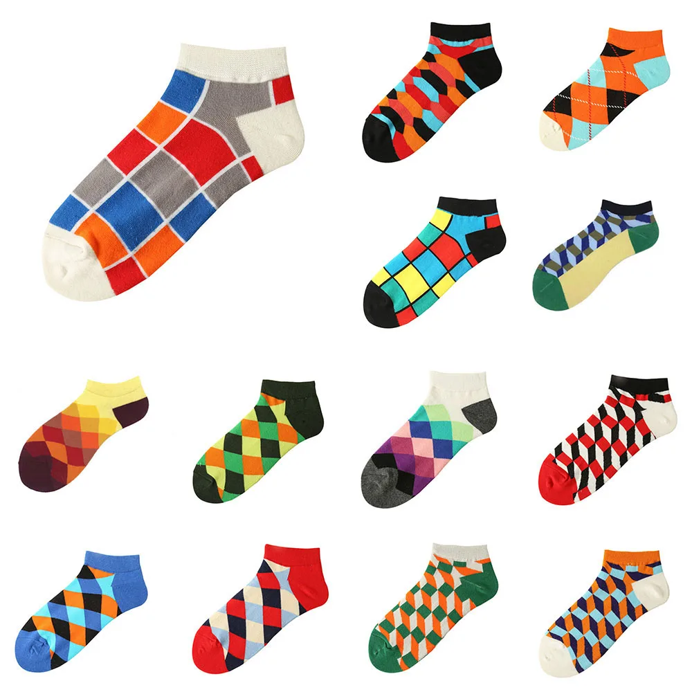 

1 Pair Plaid Funny Cotton Happy Invisible Summer Boat No Show Socks Women Men Short Low Cute Slippers Low Cute Sock Ankle Socks