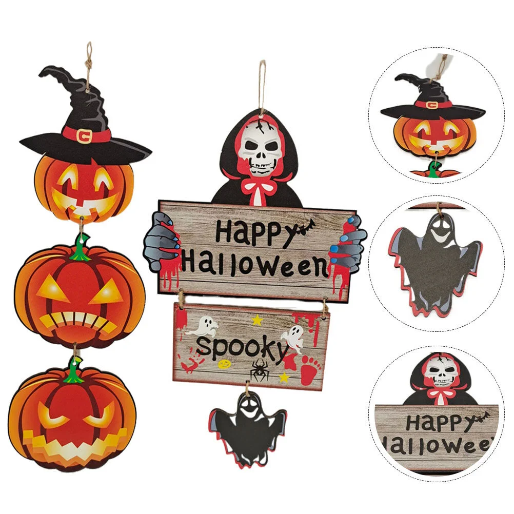 

2 Pcs Halloween Halloween Outdoor Decorationsations Halloween Themed Sign 34X12X0.3CM Ornaments Front Door Wooden For