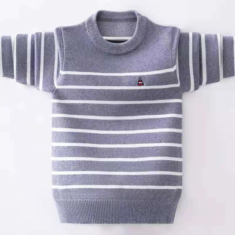 

Kids Pullover Sweater Autumn Winter Striped Design Children Plus Velvet Knit Warm Outerwear Fo Teen Boys 110-170 Wear