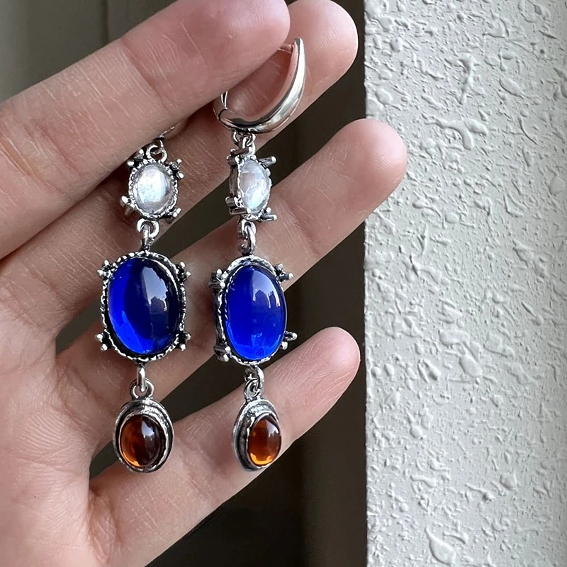 

Vintage Blue Moonstone Beaded Tassel Earrings Indian Tribal Resin Women Dangle Earring Long Charm Ornaments Jewelry Accessories