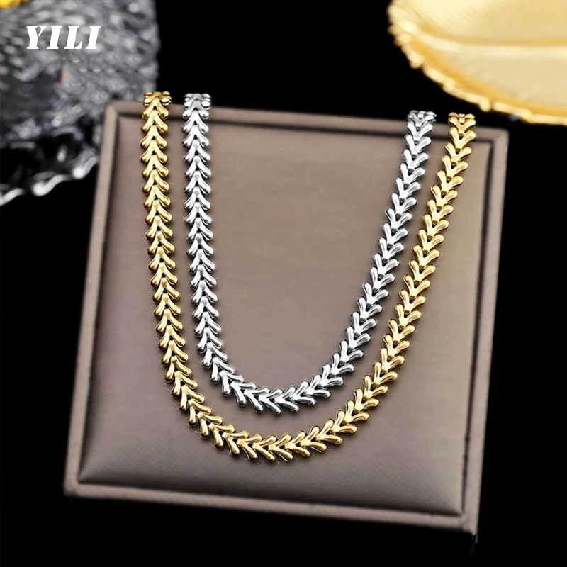 

2022 Fashion Bone Shape Stainless Steel Choker Necklace Gold Wheat Spike Clavicle Chain Necklace for Women Anniversary Jewelry