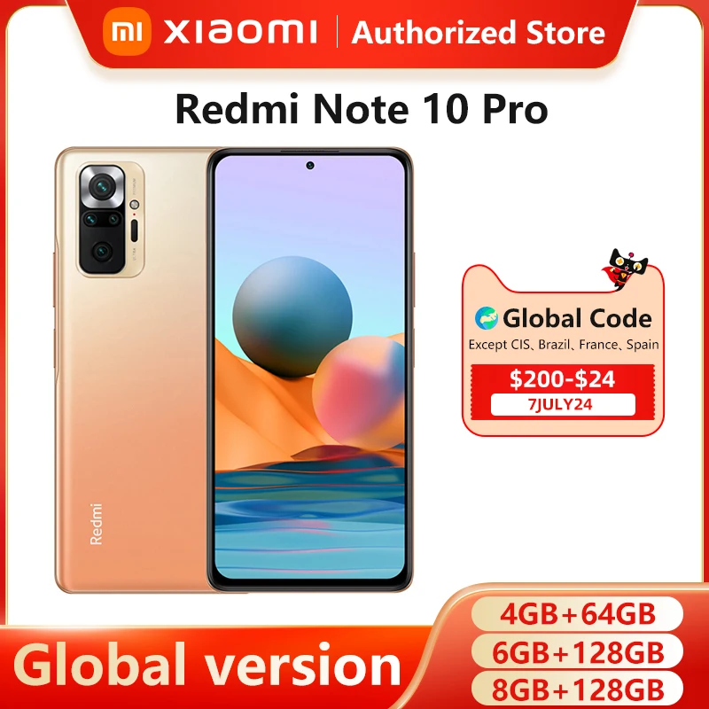 Global Version Xiaomi Redmi Note 10 Pro NFC 6GB 64G 128GB Smartphone Snapdragon 732G Octa Core 6.67 AMOLED Display Cellphone