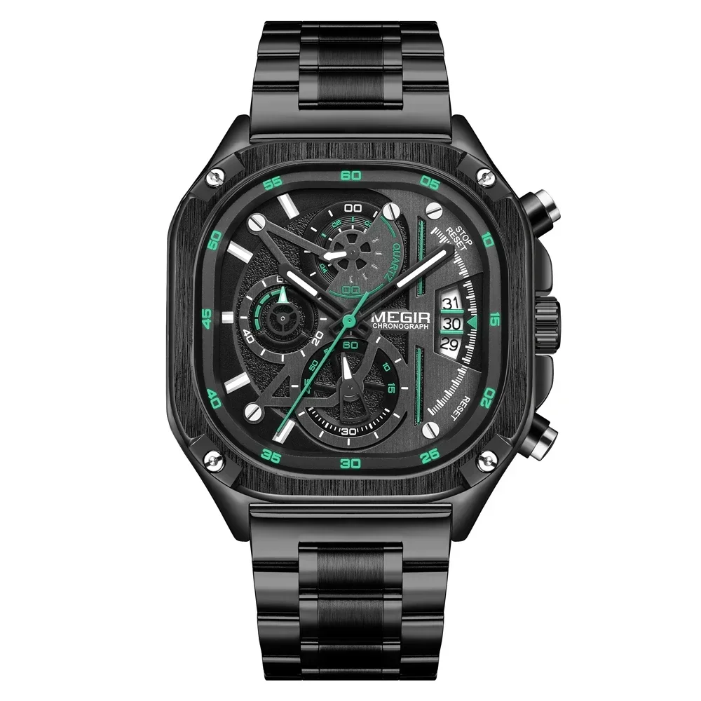 MEGIR кварцевые часы с квадратным циферблатом и хронографом для мужчин модные