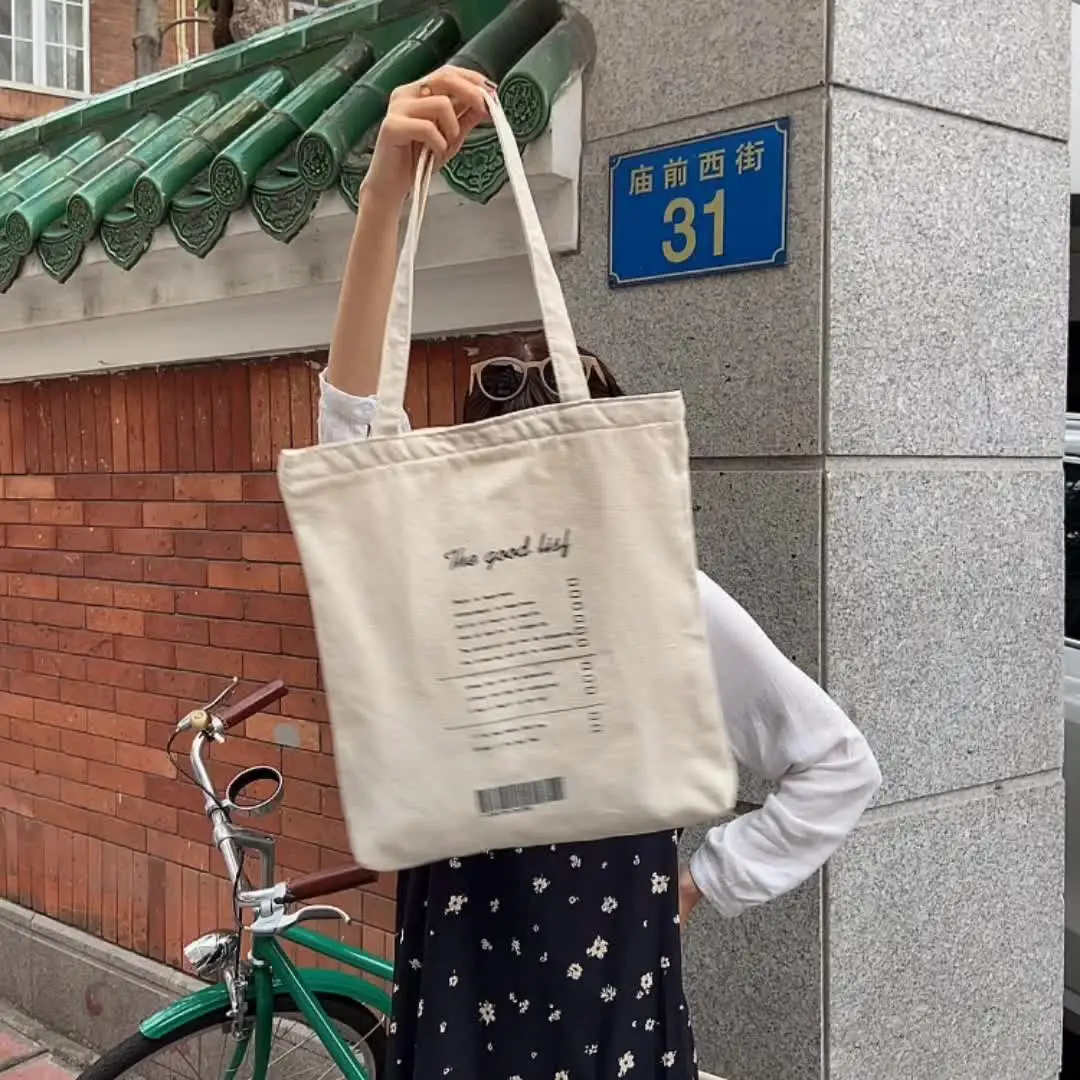 

Женская Холщовая Сумка через плечо с надписью, Повседневная Дамская сумочка-тоут, многоразовая вместительная Хлопковая Сумка-тоут