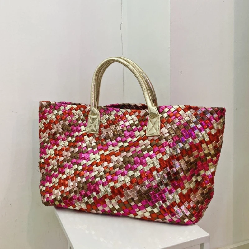 

Luxury Designer Women Bags Tote Large Capacity Composite Handbag 2 Pcs Set Woven Bag Female Travel Holiday Shoulder Bag