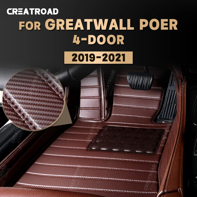 

Custom Carbon Fibre style Floor Mats For Great Wall Poer 4-Door 2019 2020 2021 Foot Carpet Cover Automobile Interior Accessories