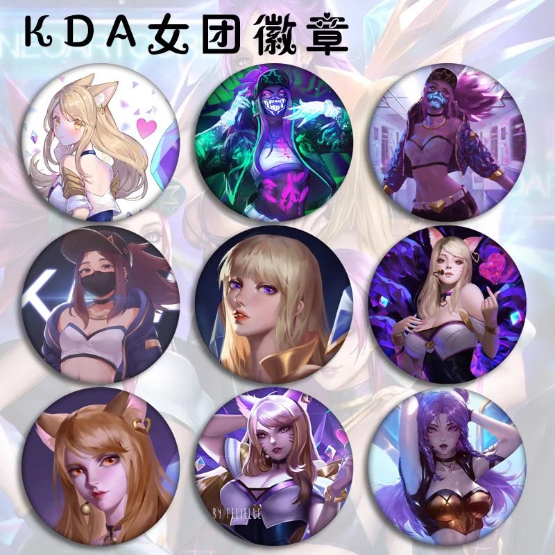 58mm Of Legends Kda Kaisa Ahri Akali Evelynn Icons Pins Badge Decoration Brooches Metal Badges For Clothes Backpack Decoration
