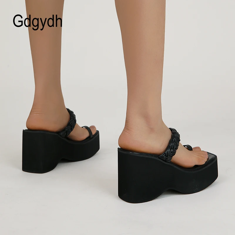 Gdgydh Women's Platform Wedge Sandals Stylish Open Toe Slip On Shoes Casual Outdoor Slide Sandals for Beach Backless Breathable