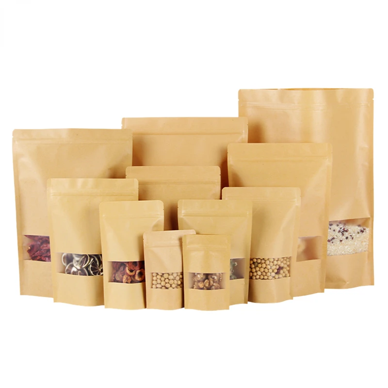 

Kraft Paper Zipper Bags for Nuts Coffee Bean Snacks Tea Gift Transparent Window Waterproof Heat Seal Food Storage Bag