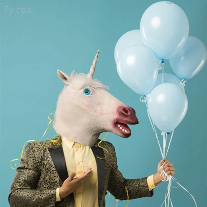 Маска Единорога Новинка Реальный Латексный Головной Убор Животное Полнолицевые Аксессуары Для Вечеринки Хэллоуин Карнавал Косплей Костюм Для Взрослых.