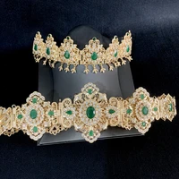 traditional moroccan wedding dress belt gold plating green red rhinestone waist chains for women caftan bridal jewelry belts