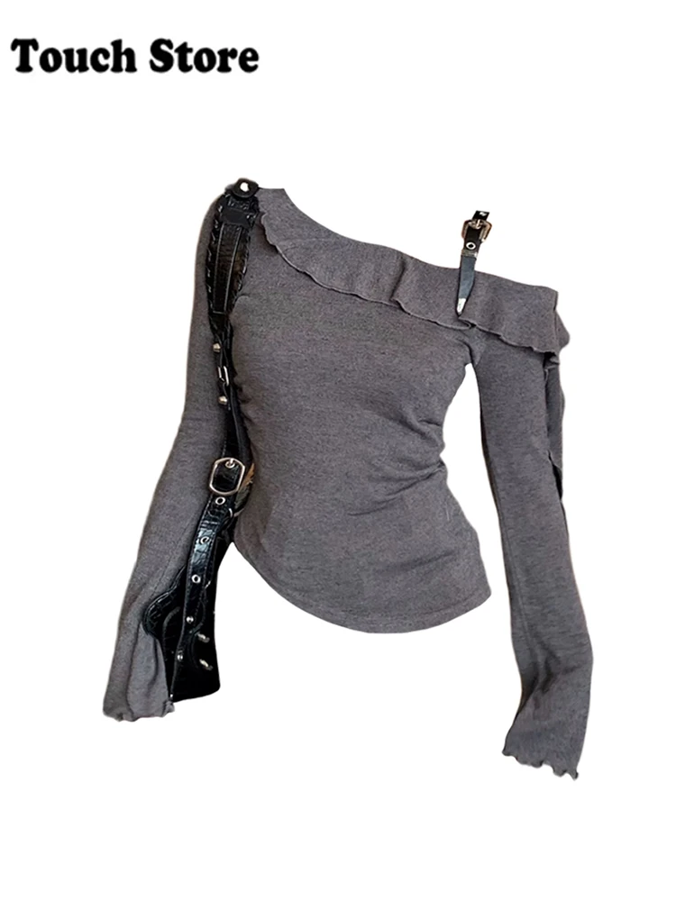 Осенне-зимние женские винтажные футболки 2000-х годов с эстетическим укороченным