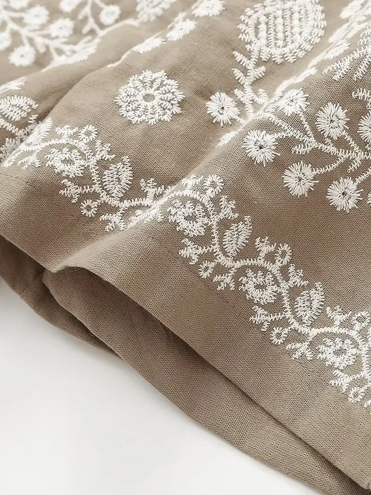 Elmsk Moroccan Bohemia Retro Embroidery Hollow Casual Summer Shorts High Waist Cotton Bermuda Shorts Women