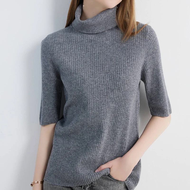 

Sweater for Women Knitwears Turtleneck Tops 100% Wool Short Sleeve Pullover 2023 Spring Cashmere Knit Clothes Korean Fashion y2k
