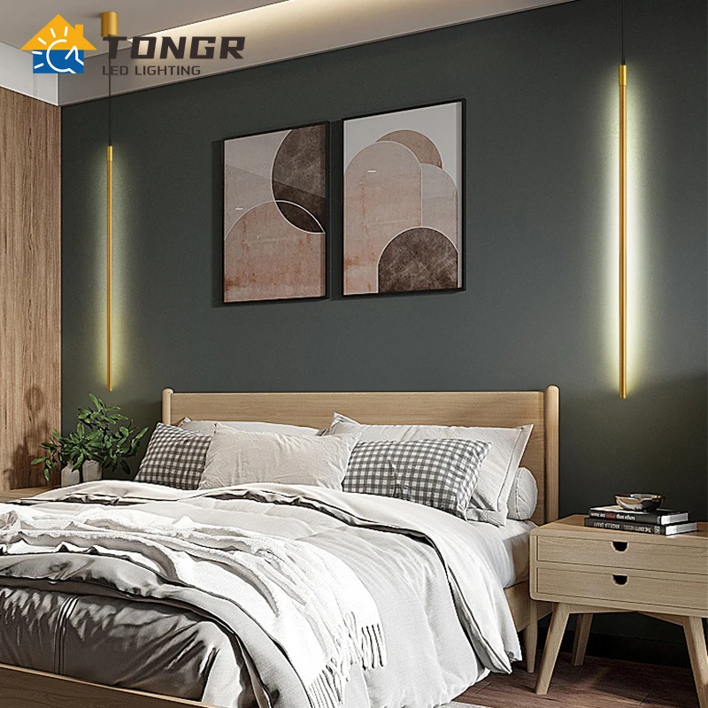 Modern Bedroom Bedside Led Pendant Lights Living Room TV Wall Decor LED Pendant Lamps Geometry Line Strip Hanging Light Fixtures