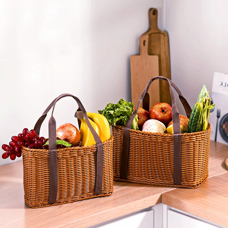 

Rattan Woven Large-capacity Picnic Basket Garden Fruit and Vegetable Snacks Portable Basket Bathroom Supplies Storage Box