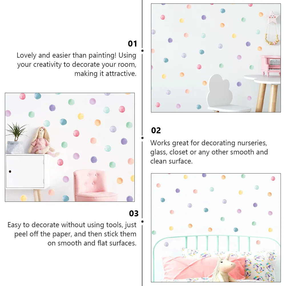 Красочные акварельные наклейки в горошек на стену ручной росписи розовые синие