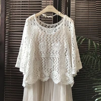 summer hollow lace top womens tops elegant hollow out crochet short flared sleeves blouse casual white lace shirts