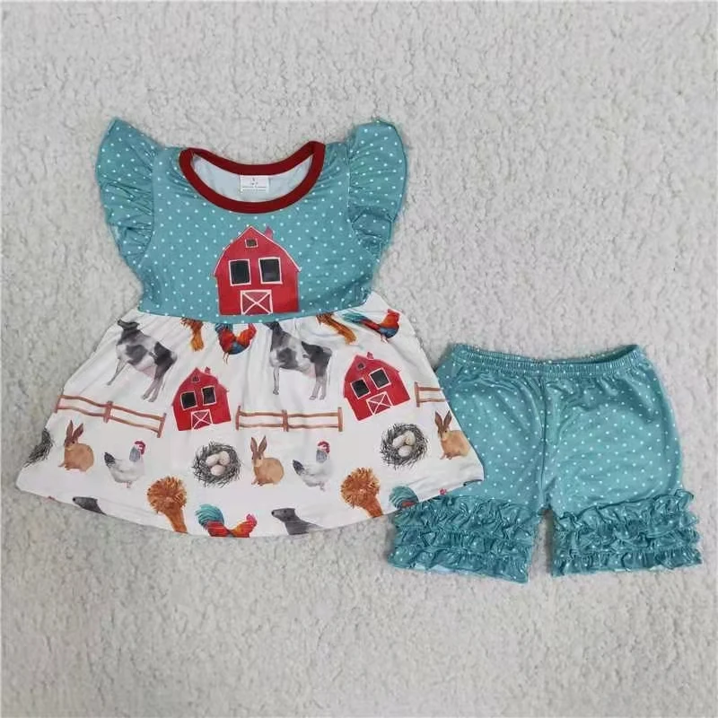 

baby girl clothing toddler girl clothing set summer flutter sleeve top and polka dots shorts kids shorts set girl clothing