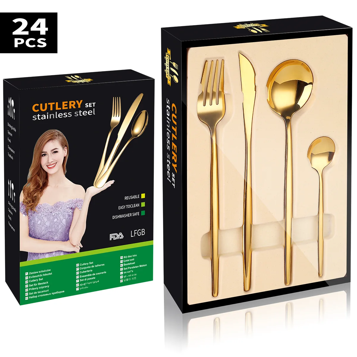 

Набор столовой посуды из нержавеющей стали, набор из 24 португальских ножей и вилок