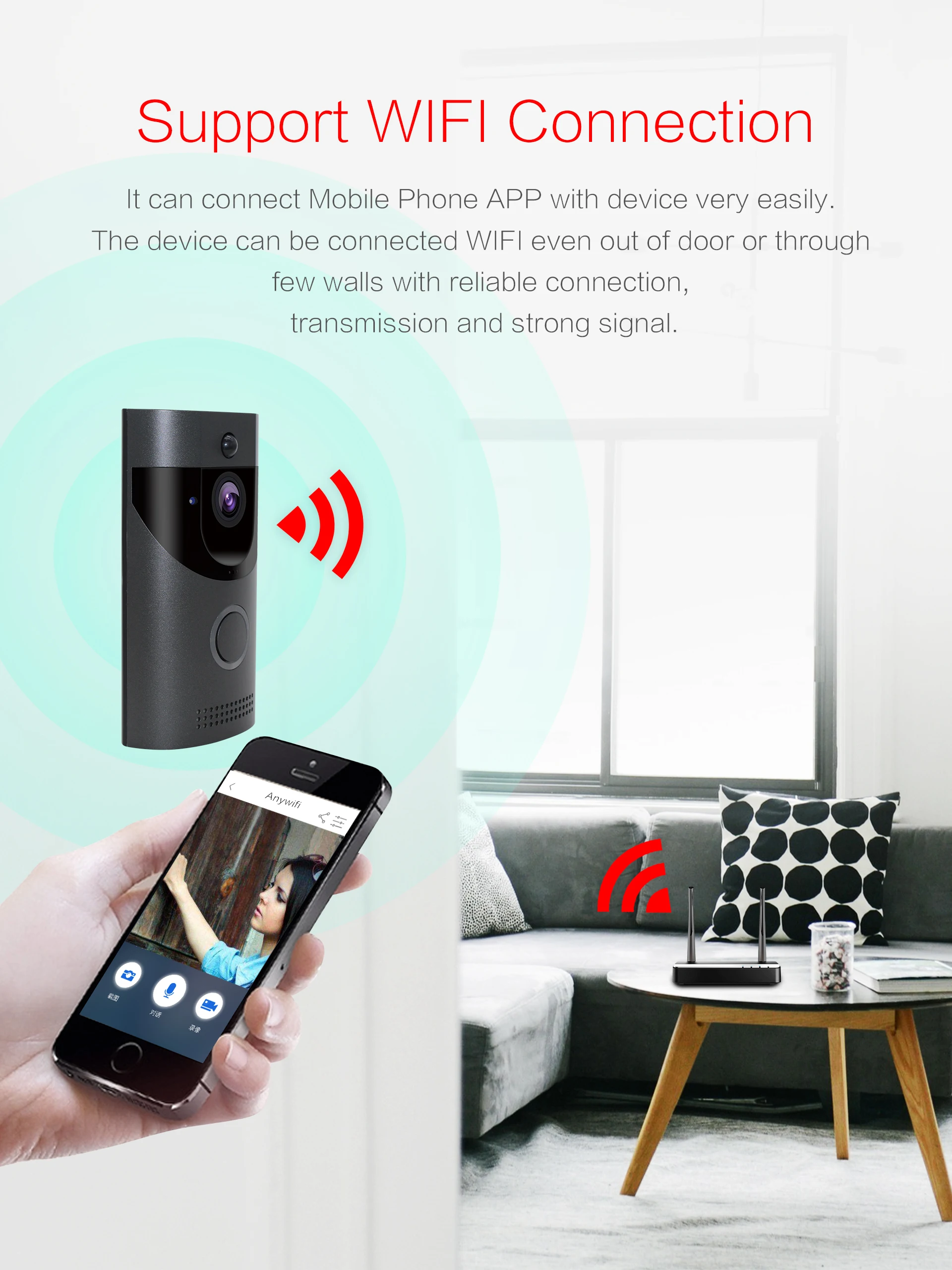 Фото 2 МП 1080P B30 Tuya, питание от батареи, Wi-Fi IP-видеодомофон, длительное время работы в режиме ожидания, домофон, видеоглазок для входной двери. №5