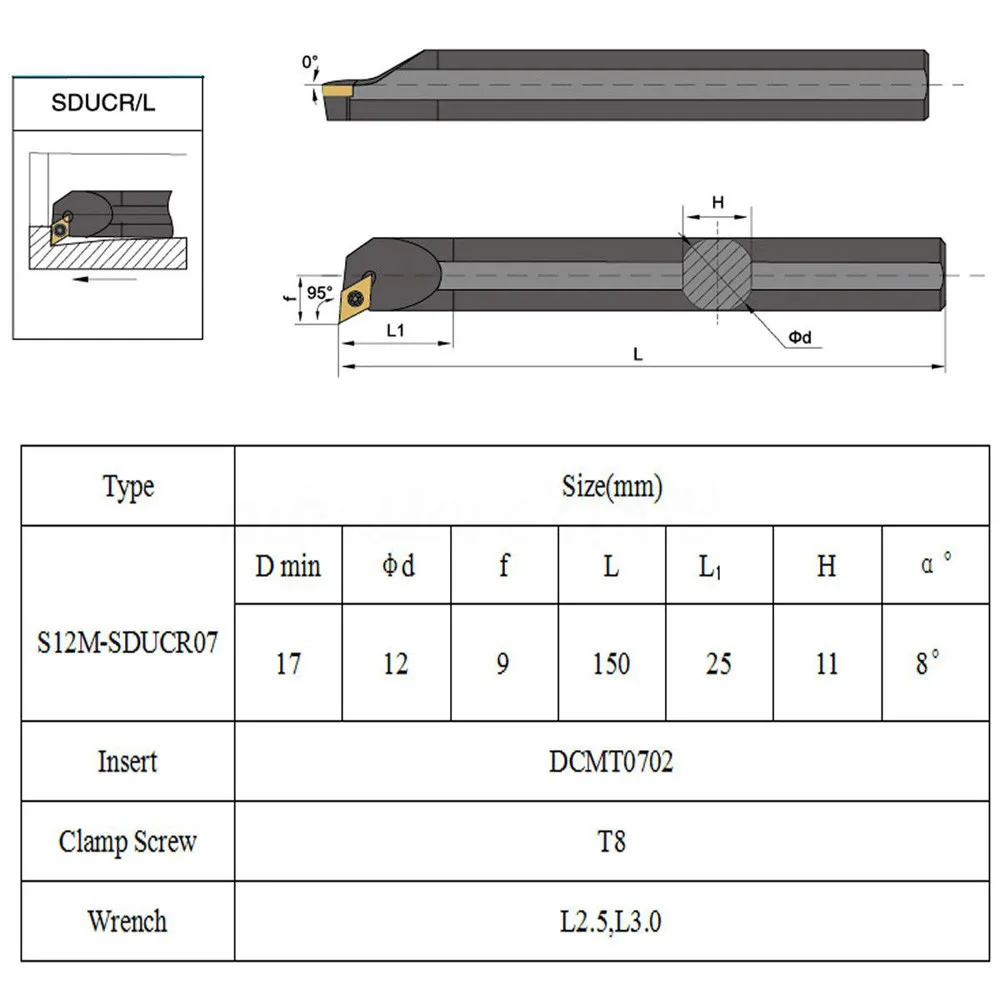 

CNC Lathe Turning S12M-SDUCR07 11pcs/set Accessories Holder Lathe Replacement