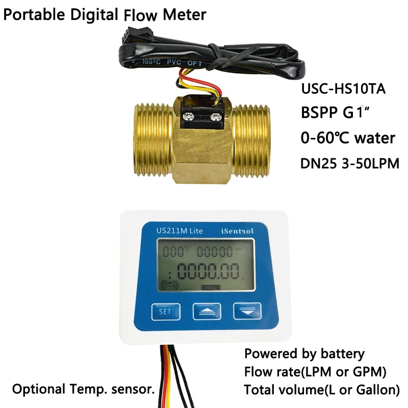 

US211M Lite Digital Flow Meter Reader Display With USC-HS10TA Water Flow Sensor