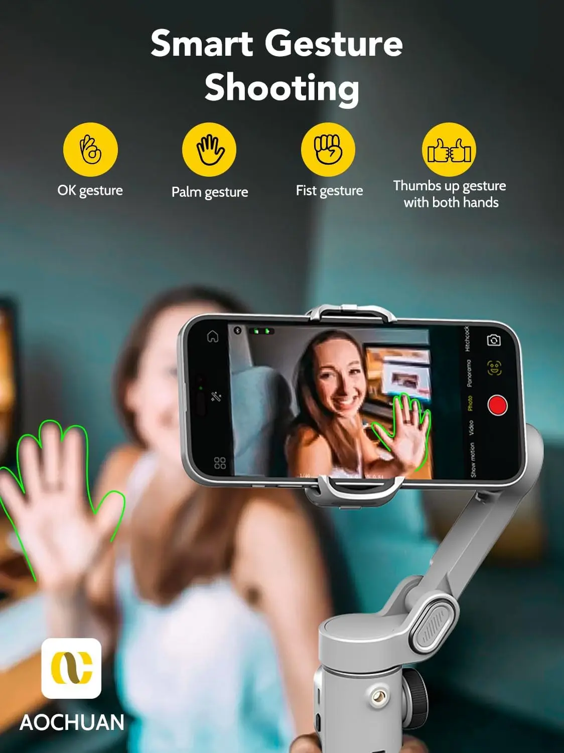 Фото Ручной подвес AOCHUAN Smart X2, 3-осевой стабилизатор, встроенный удлинитель 20 см, светодиодный дисплей, держатель для телефона для смартфона iPhone №2