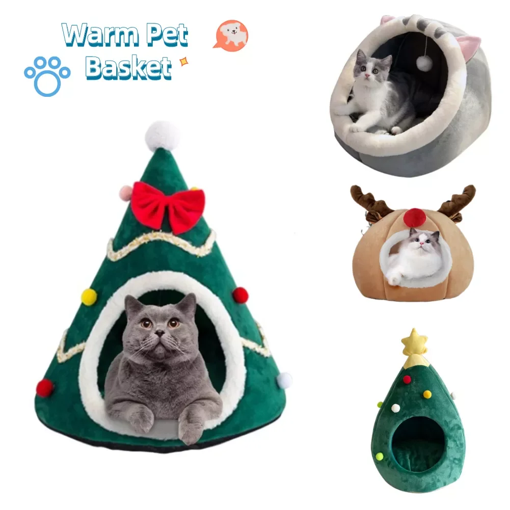 

Cute Christmas Tree Shape Cat Dog House Soft Cozy Foldable Winter Warm Kitty Cave Animals Puppy Sleeping Mat Bed Chrismas Gifts