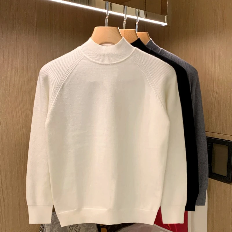

Men 2022 Autumn Winter Fashion Mock Neck Sweater Tops Men's Solid Color Pullover Tops Male Solid Color Knitted Jumpers A394
