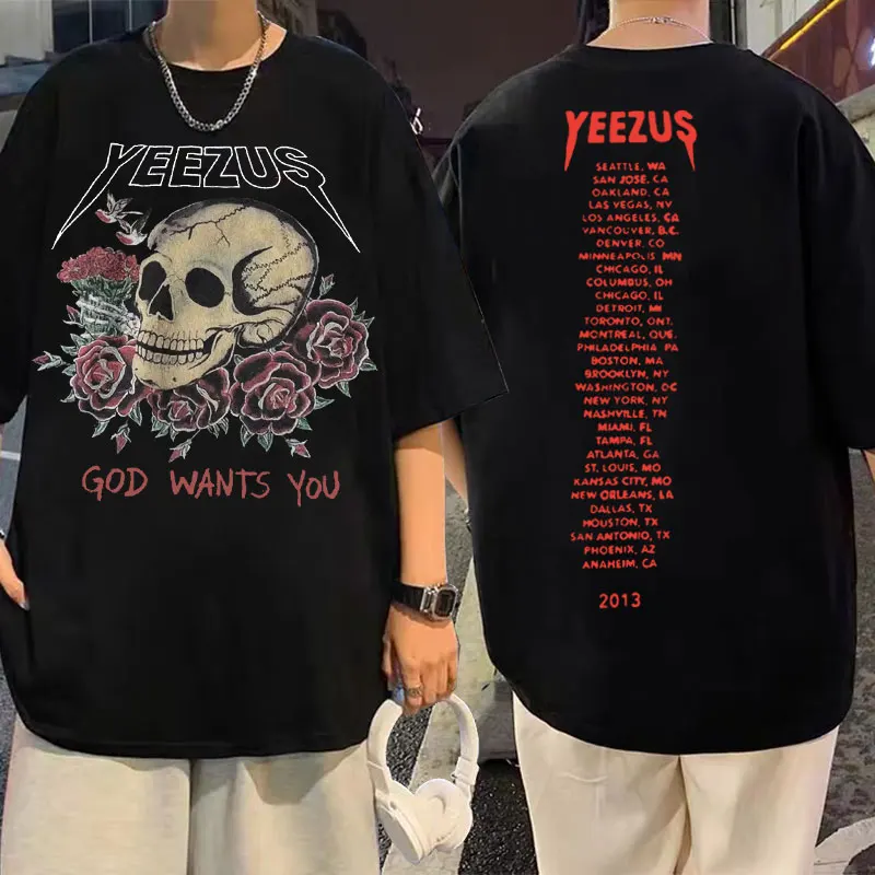

God Wants You Kanye West Skull Rose Flower Graphic Print T Shirts Streetwear Man Short Sleeve Men Women Hip Hop Oversized Tshirt