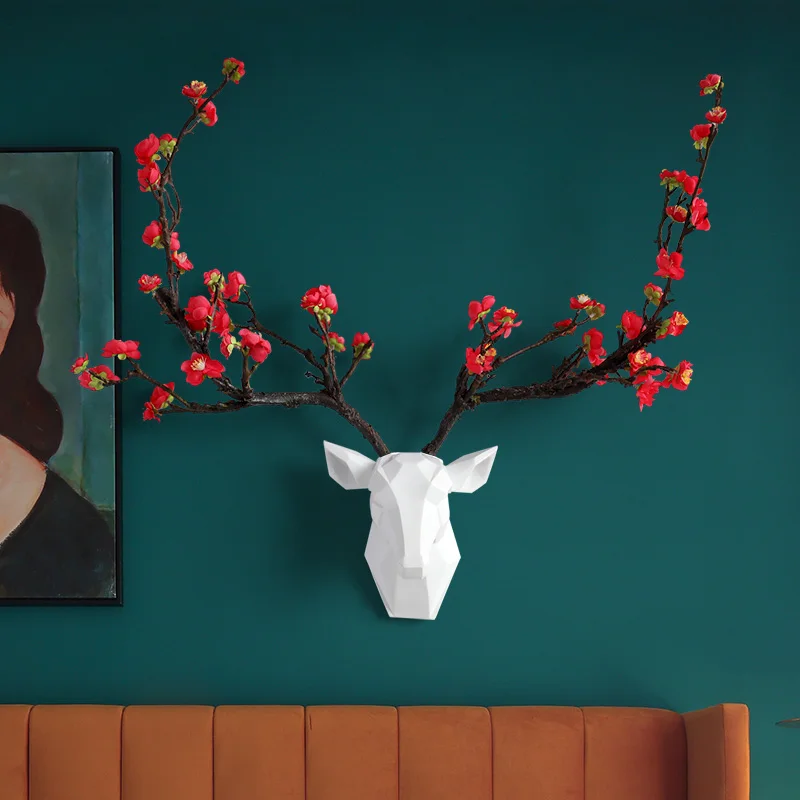 

Resin 3d Deer Hear With Flower Horn Wall Decor Modern Animal Head Livingroom Corridor Decorations Abstract Sculpture Wall Statue