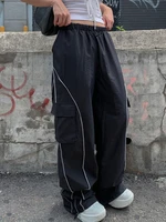 weiyao oversized black sweatpants low rise reflective stripe cargo pants lady y2k streetwear baggy jogger casual korean fashion